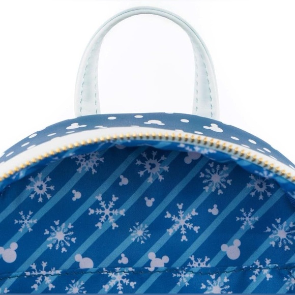 Loungefly Disney Snowman Mickey Minnie Mouse Snowglobe Double Strap Shoulder Bag - Picture 4 of 4